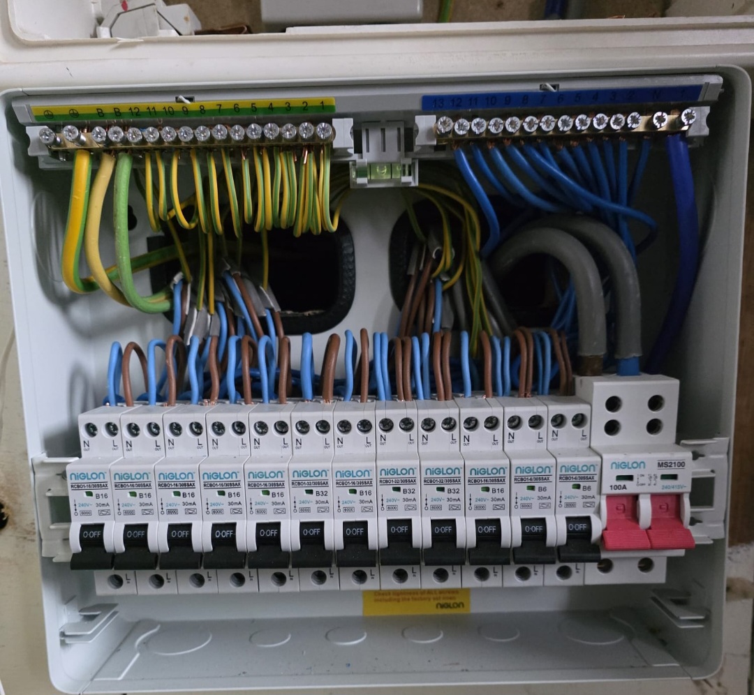 Freshly wired consumer unit installed by Bris Electrical in Monmouth