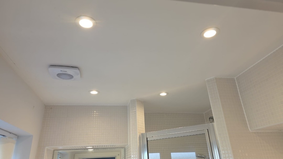 Recessed bathroom downlights and extractor fan fitted by Bris Electrical